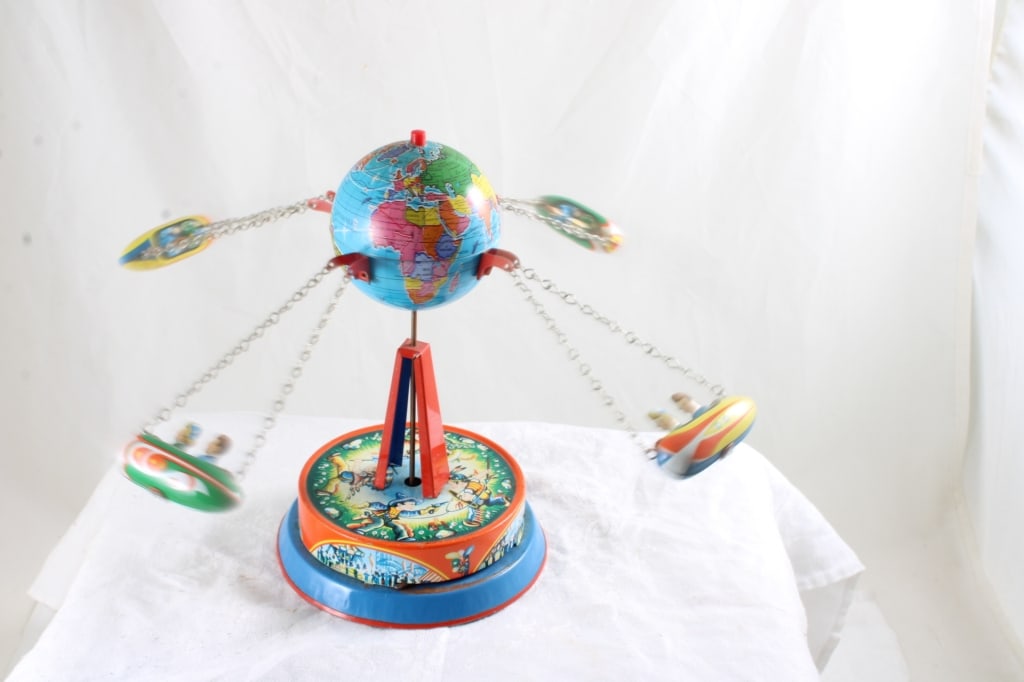West Germany Tin Litho Mechanical Rockets Toy - 9