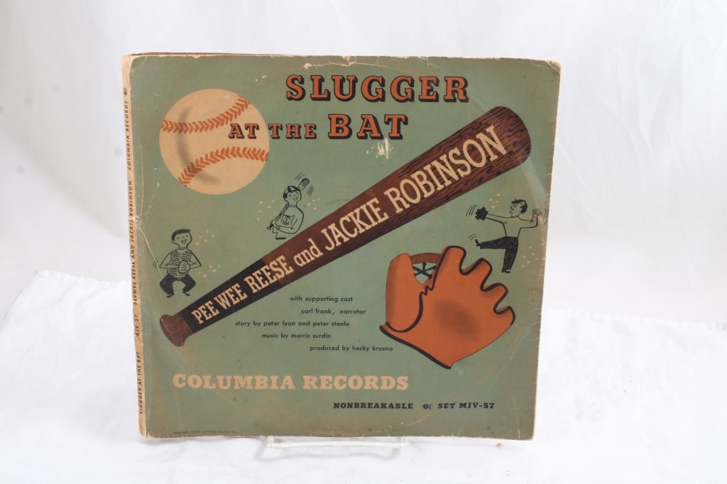 1949 "Slugger at Bat" Set by Reese & Robinson: 1949 "Slugger at Bat" Set by Reese & Robinson - Pee Wee Reese and Jackie Robinson Columbia 78 rpm Record & book set. Lot Size 11" x 11" x 1". 1 Lb. All information and photos, which are part of the