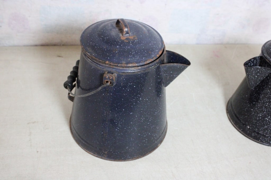 2 Graniteware Cowboy Campfire Coffee Pots - 2