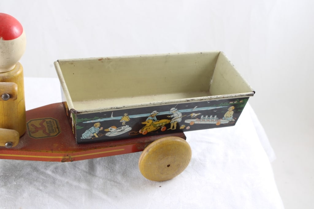 1930's Pete Hustler Wood/Tin Pull Behind Toy - 3