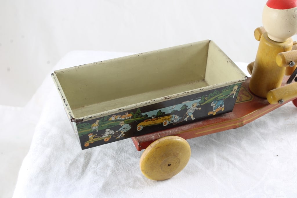 1930's Pete Hustler Wood/Tin Pull Behind Toy - 4