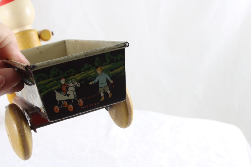 1930's Pete Hustler Wood/Tin Pull Behind Toy - 6