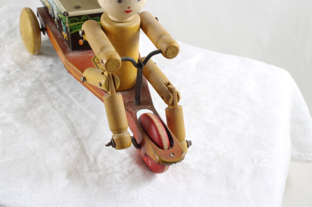 1930's Pete Hustler Wood/Tin Pull Behind Toy - 9