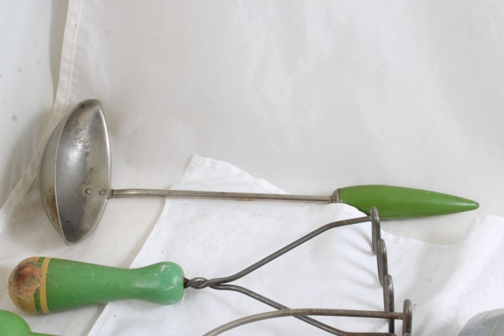 Antique Green Handle Kitchen Utensils - 5
