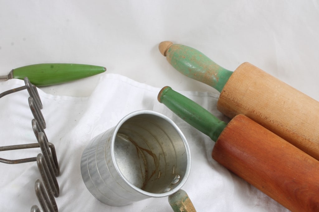 Antique Green Handle Kitchen Utensils - 6
