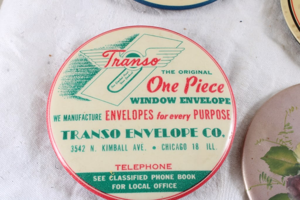 4 Antique Advertising Celluloid Paperweight Mirror - 4