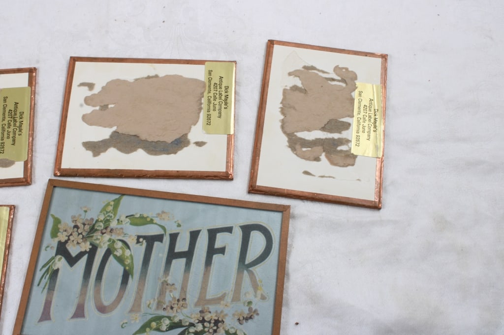 4 Copper Framed Crate Labels & 1 Framed Postcard - 7