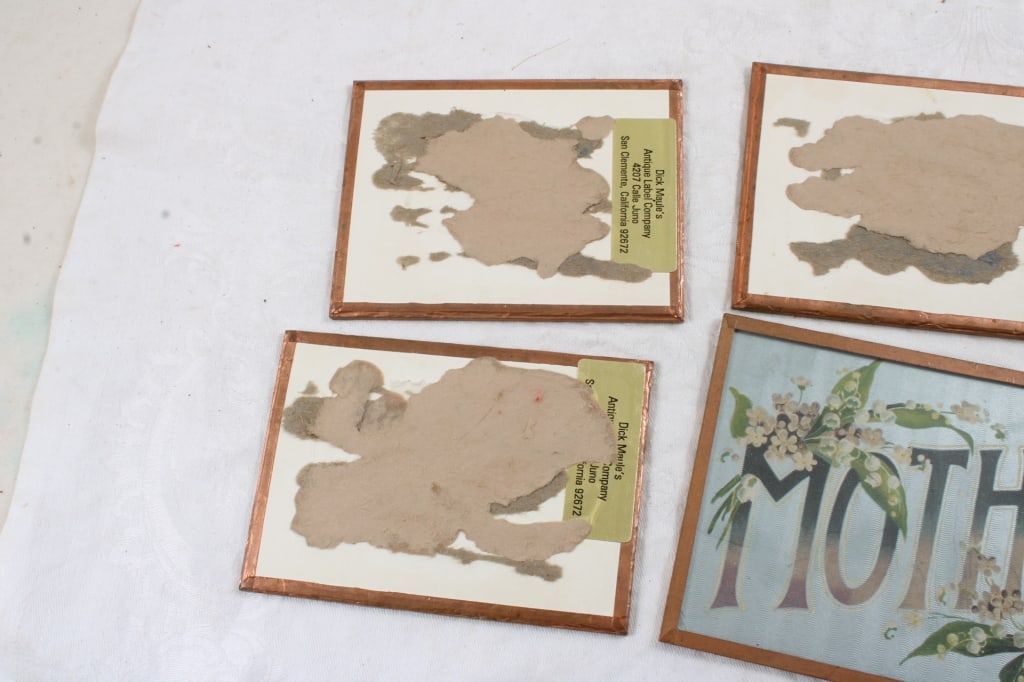 4 Copper Framed Crate Labels & 1 Framed Postcard - 8