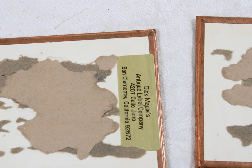4 Copper Framed Crate Labels & 1 Framed Postcard - 9