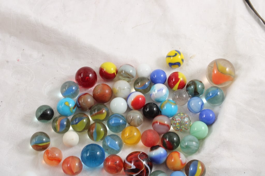 2 Leather Draw String Bags with Marbles & Jacks - 13