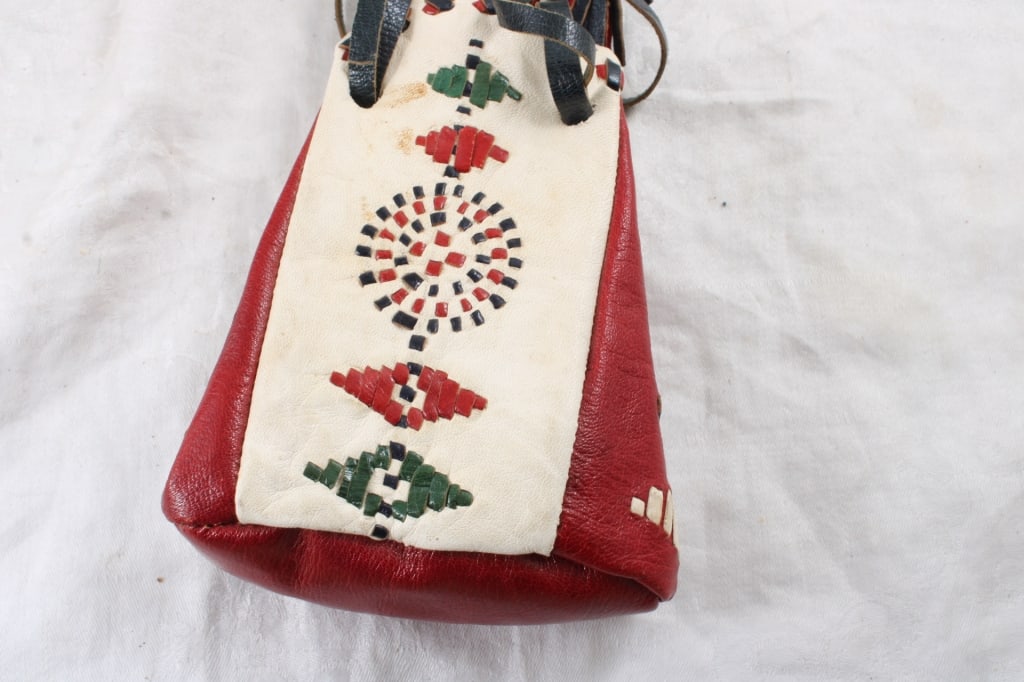2 Leather Draw String Bags with Marbles & Jacks - 2