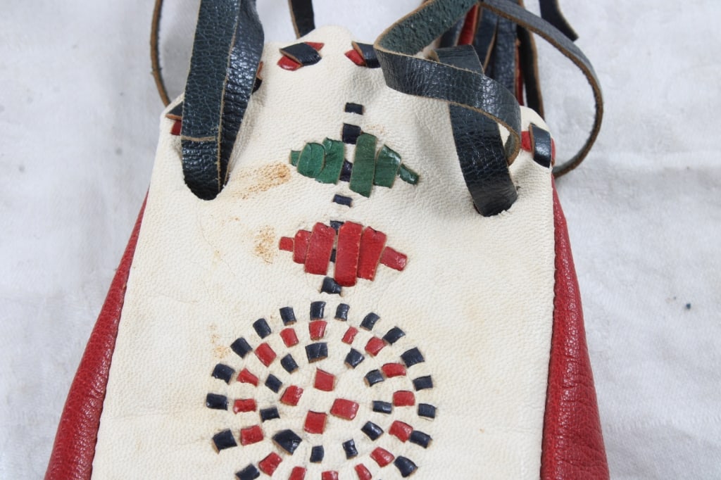 2 Leather Draw String Bags with Marbles & Jacks - 3