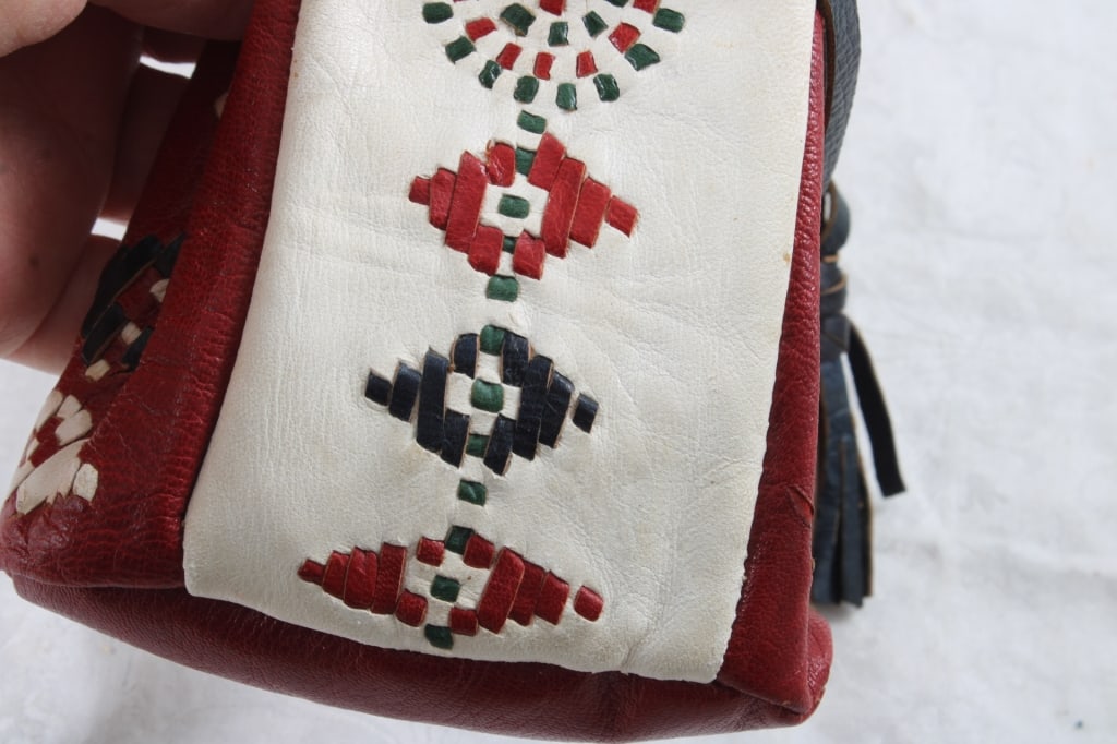2 Leather Draw String Bags with Marbles & Jacks - 6