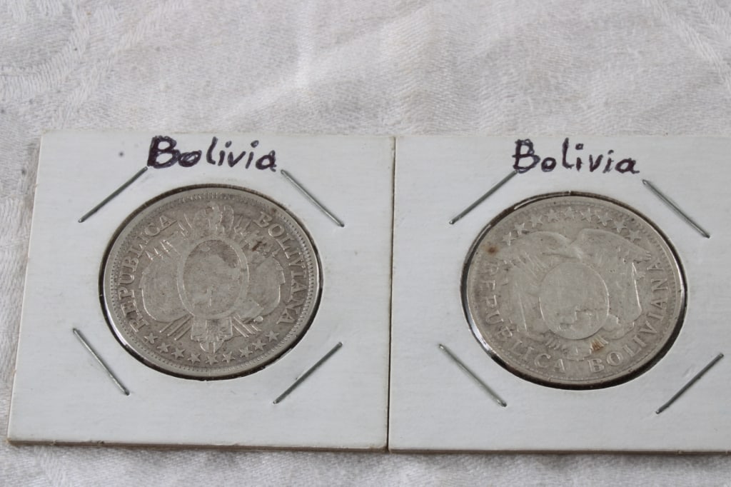1900 50 Centavos,1891 50 Cent Bolivia Silver: 1900 50 Centavos,1891 50 Cent Bolivia Silver - Both are 90% Silver Coins. Lot Size 2" x 2" x 1". .5 Lb. All information and photos, which are part of the description, are intended to be as accurate