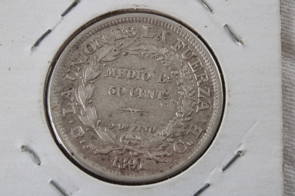 1900 50 Centavos,1891 50 Cent Bolivia Silver - 3