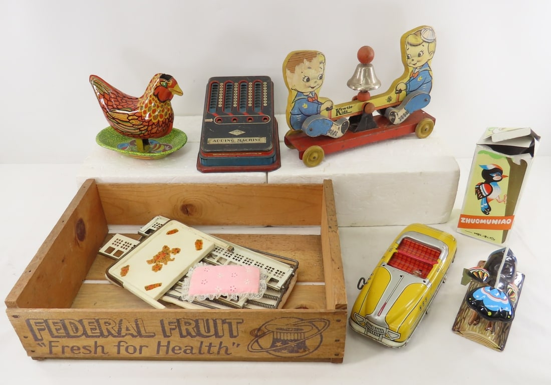Vintage Tin Litho Birds, Car, Adding Machine, More (1 of 20)