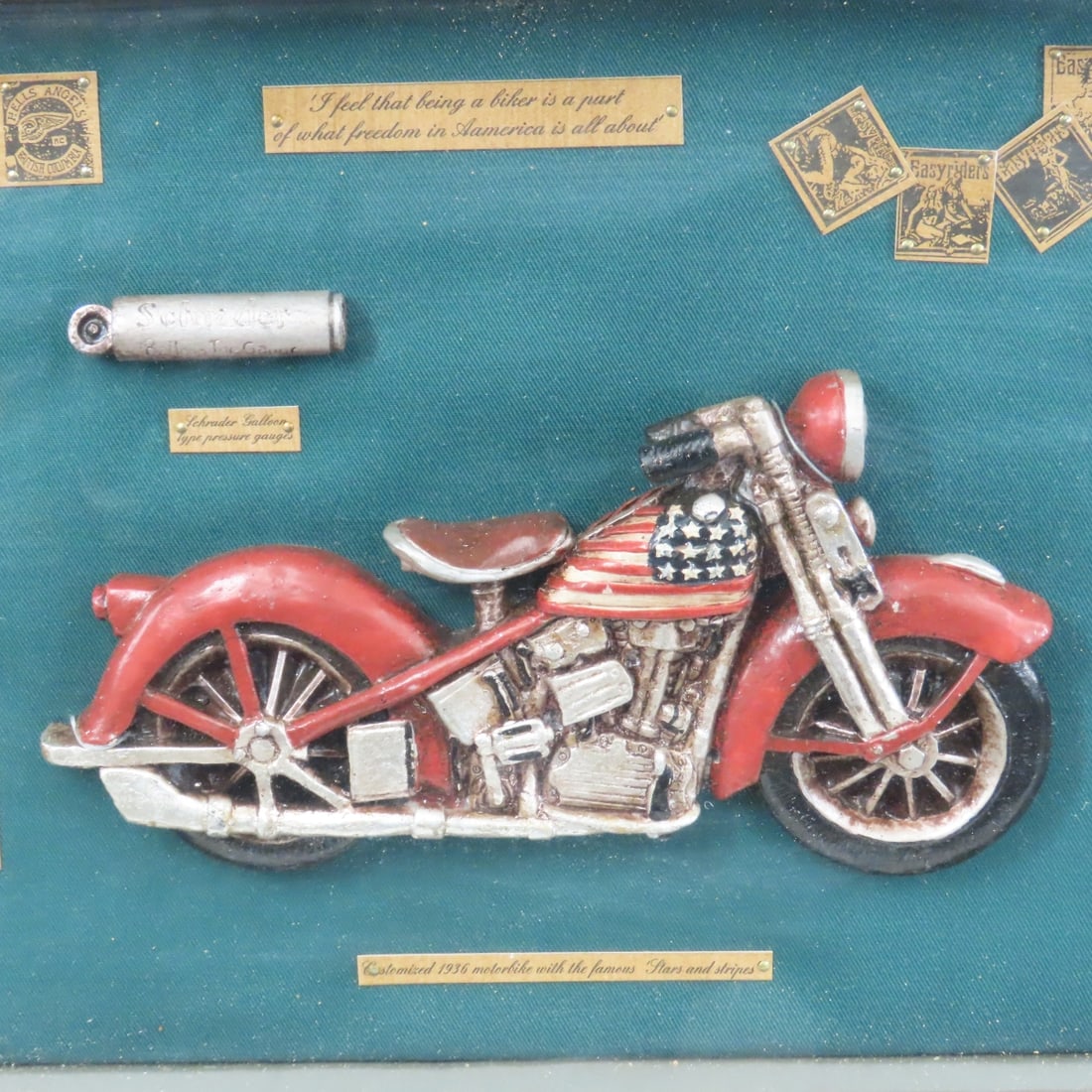 Stars & Stripes Resin Motorcycle Shadow Box - 3
