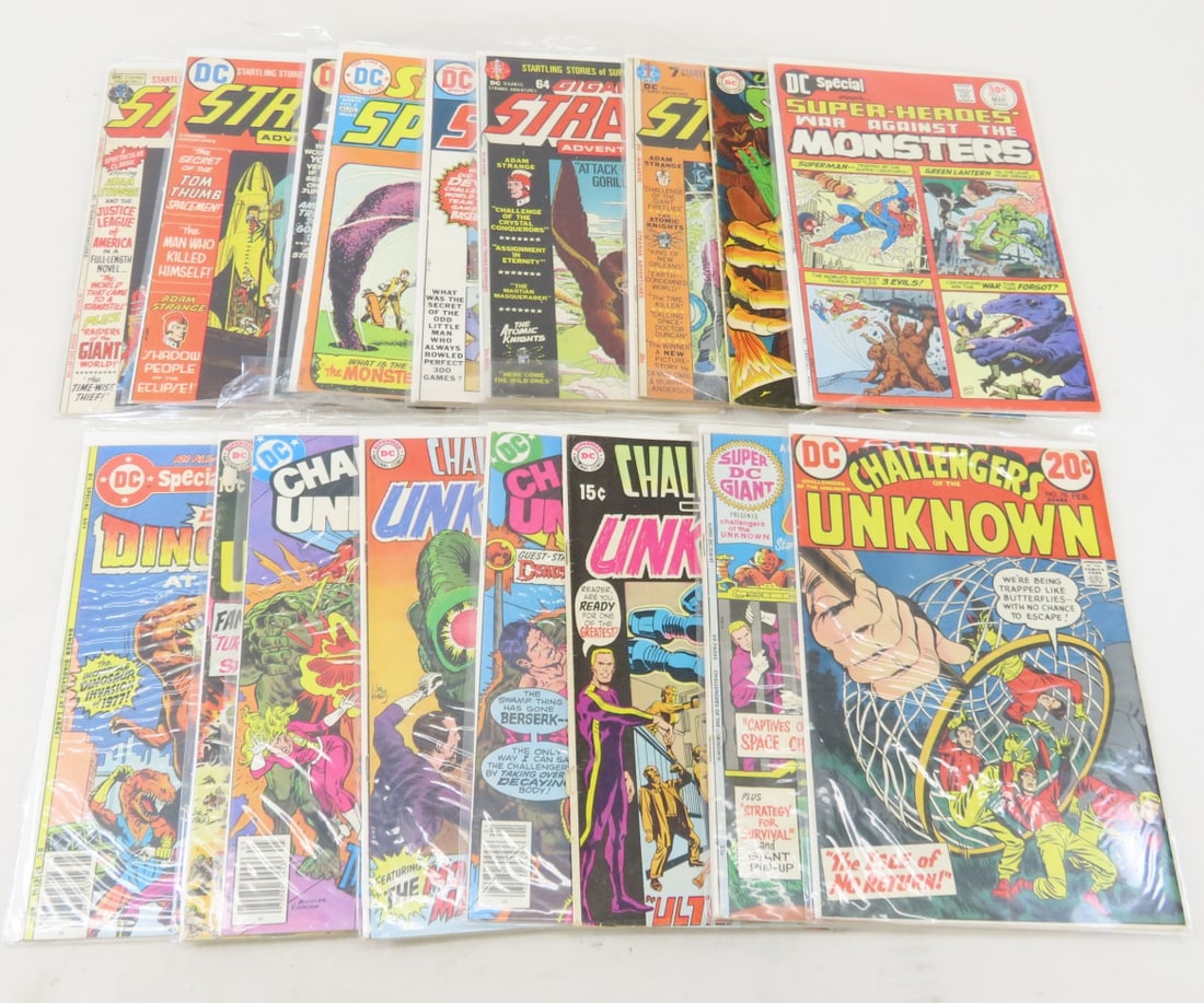 17 Vintage DC Comics, Challengers of the Unknown: 17 Vintage DC Comics, Challengers of the Unknown - Strange Adventures and more. 20 cent and up cover prices. LOT SIZE: 11x8x4" 4 LBS All information and photos, which are part of the description) are