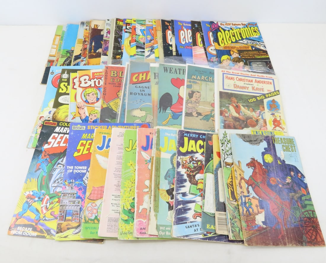 50+ Vintage Comics & Activity Books, Jack & Jill: 50+ Vintage Comics & Activity Books, Jack & Jill - Spire Christian Comics, Whiz Kids, free promo comics, Vintage Blondie and more. LOT SIZE: 11x8x6" 6 LBS All information and photos, which are part