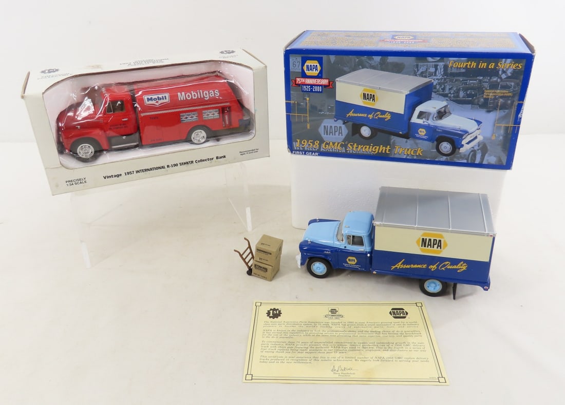 1st Gear 1957 !Int'l R-190 Tanker & NAPA 1958 GMC: 1st Gear 1957 !Int'l R-190 Tanker & NAPA 1958 GMC - Both new in original boxes. LOT SIZE: 10x9x5" 4 LBS All information and photos, which are part of the description) are intended to be as accurate
