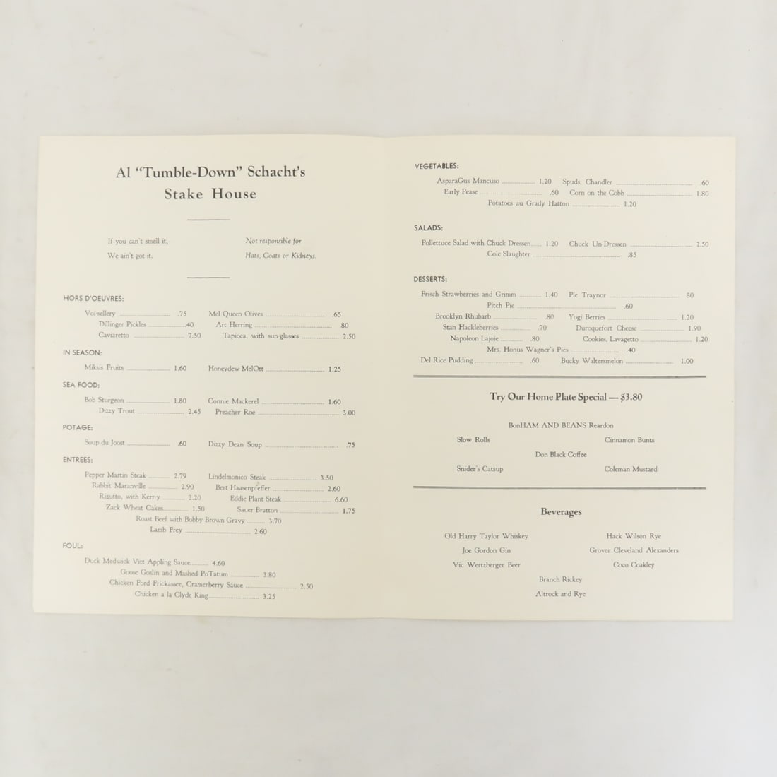 Al Schacht's Scorecards & Menu- 1 Signed & More - 4
