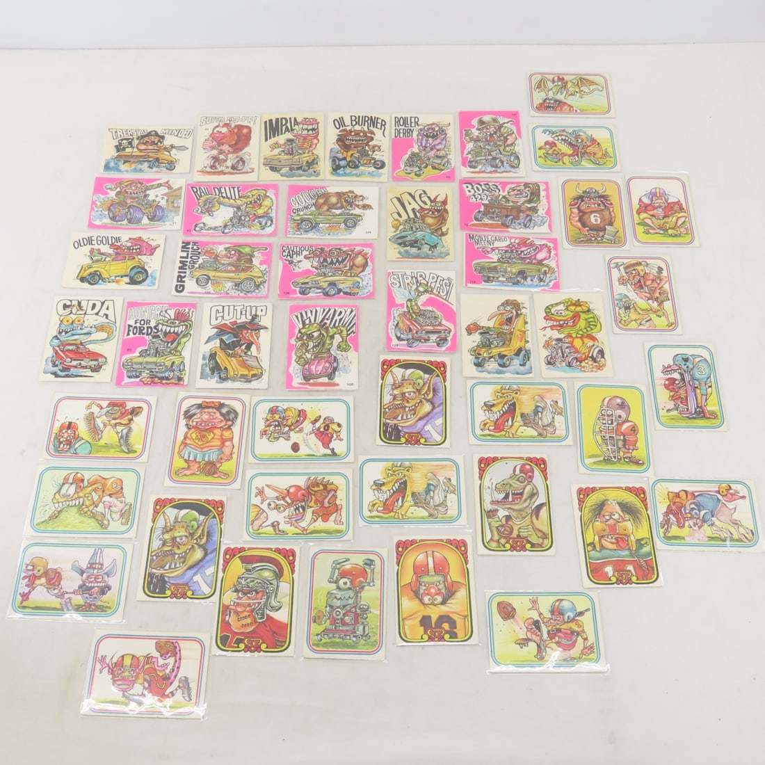 1973 Super Freaks Football & Oddest Odd Rods Cards: 1973 Super Freaks Football & Oddest Odd Rods Cards - Donruss Sticker cards- 22 football & 22 odd rods. LOT SIZE" 4x3x1" 1 LB All information and photos, which are part of the description, are
