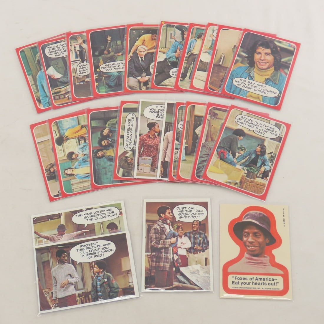 18 Welcome Back Kotter & 6 Good Times Cards: 18 Welcome Back Kotter & 6 Good Times Cards - many John Travolta, LOT SIZE: 4x3x1" 1 LB All information and photos, which are part of the description, are intended to be as accurate as possible, but