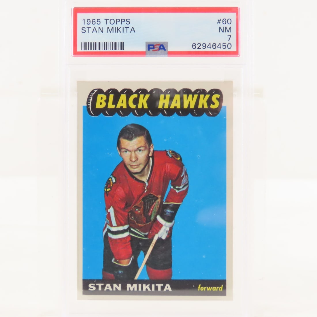 1965 Topps Stan Mikita #60 PSA 7 NM: 1965 Topps Stan Mikita #60 PSA 7 NM - Lot Size 5.5x3.5x.5" 1 LB All information and photos, which are part of the description, are intended to be as accurate as possible, but errors are possible. No i