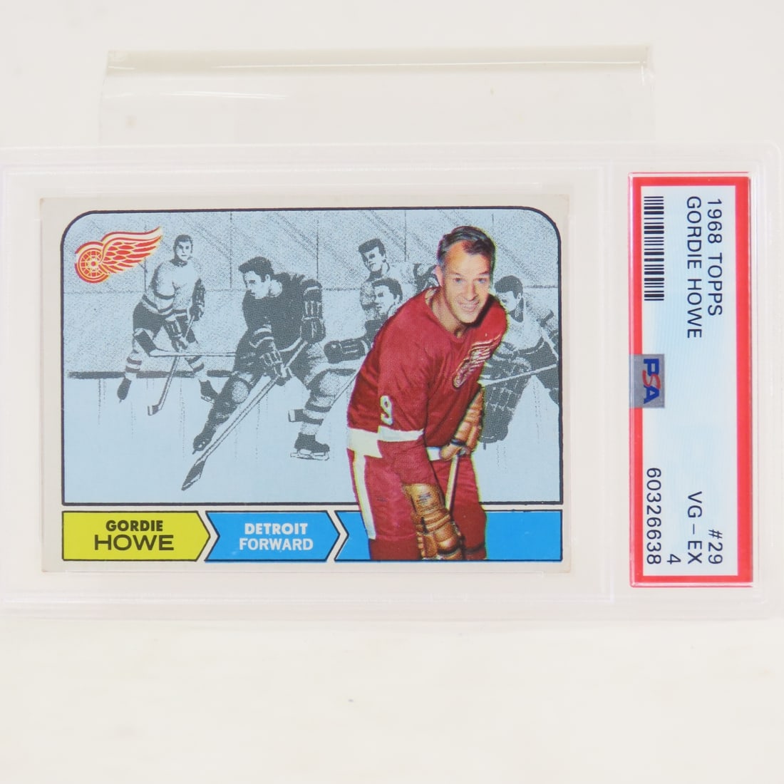 1968 Topps Gordie Howe #29 PSA 4 VG-EX: 1968 Topps Gordie Howe #29 PSA 4 VG-EX - Lot Size 5.5x3.5x.5" 1 LB All information and photos, which are part of the description, are intended to be as accurate as possible, but errors are possible. N
