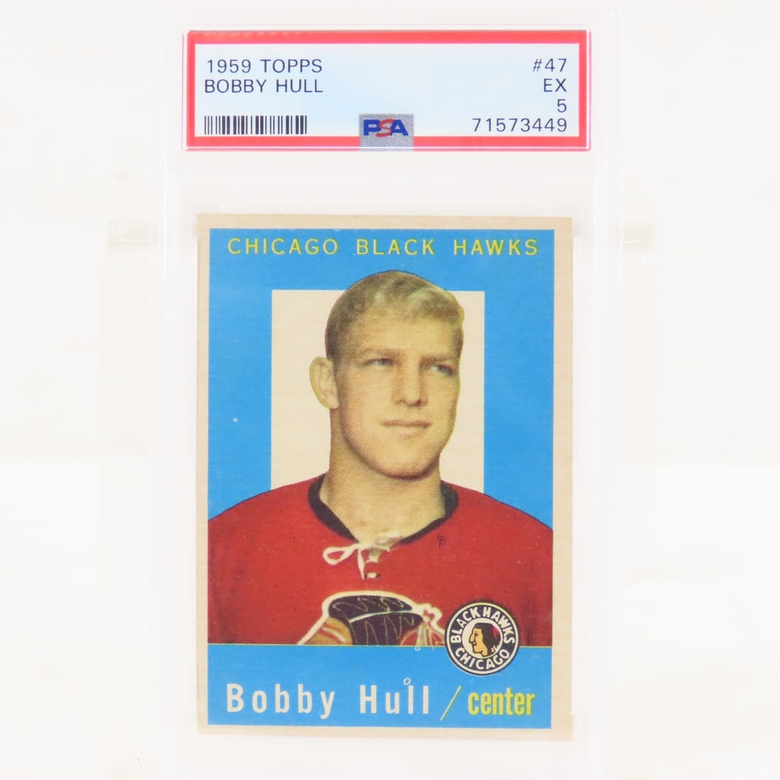 1959 Topps Bobby Hull #47 PSA 5 EX: 1959 Topps Bobby Hull #47 PSA 5 EX - Lot Size 5.5x3.5x.5" 1 LB All information and photos, which are part of the description, are intended to be as accurate as possible, but errors are possible. No