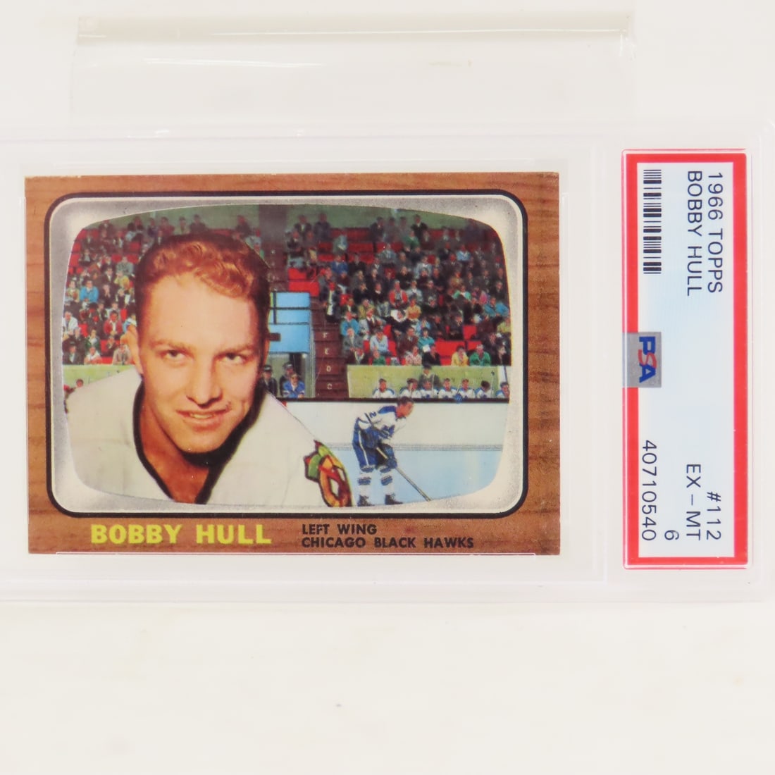 1966 Topps Bobby Hull #112 PSA 6 EX-MT: 1966 Topps Bobby Hull #112 PSA 6 EX-MT - Lot Size 5.5x3.5x.5" 1 LB All information and photos, which are part of the description, are intended to be as accurate as possible, but errors are possible. N