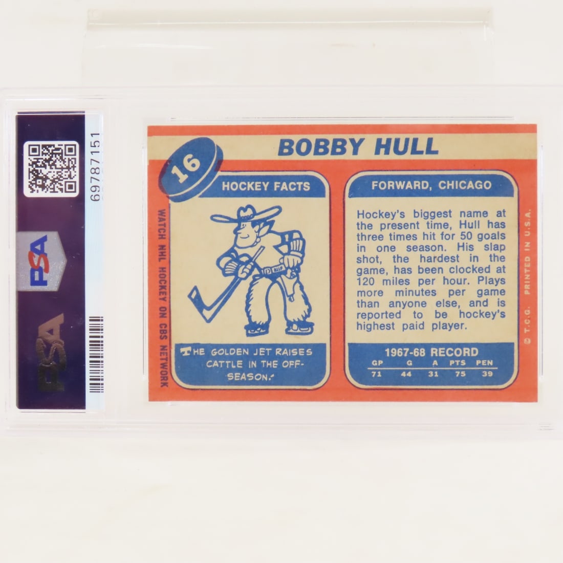 1968 Topps Bobby Hull #16 PSA 6 EX-MT - 3