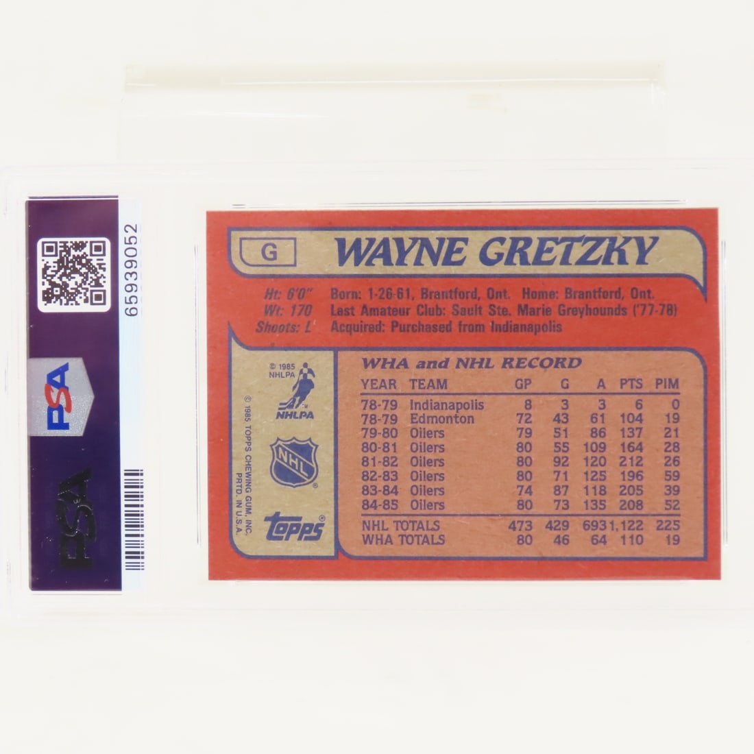 1985 Topps Wayne Gretzky Box Bottoms #G PSA 5 EX - 2