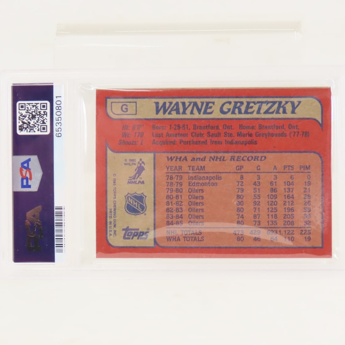 1985 Topps Wayne Gretzky Box Bottoms #G PSA 5 EX - 2