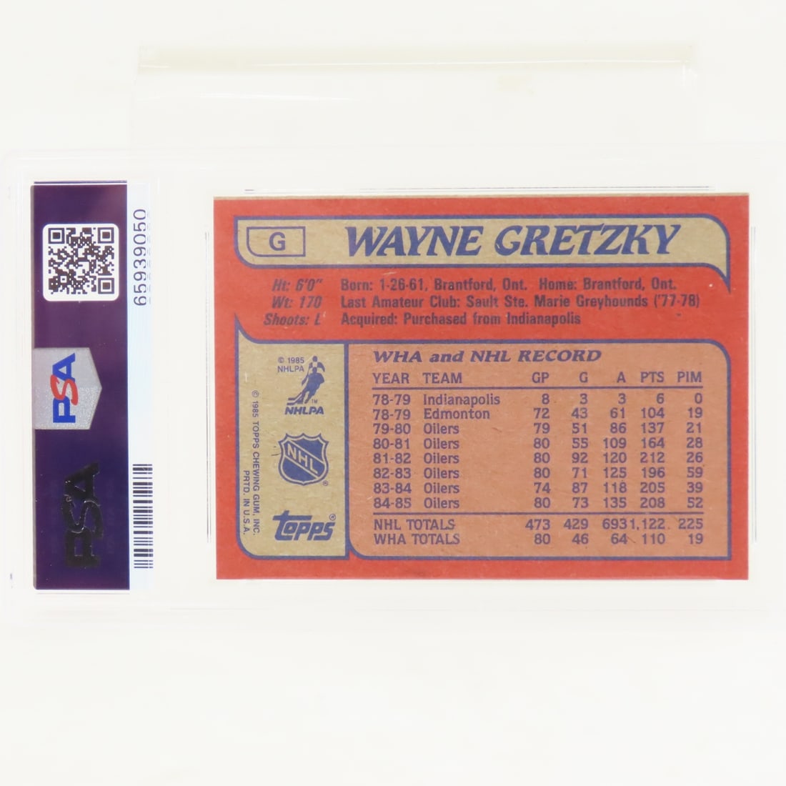 1985 Topps Wayne Gretzky Box Bottoms #G PSA 5 EX - 2