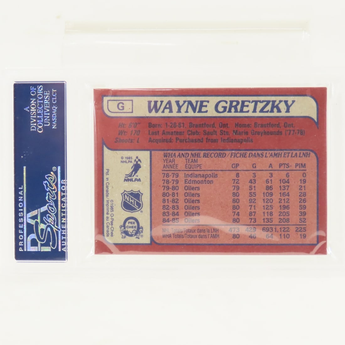 1985 OPC Wayne Gretzky Box Bottoms #G PSA 5 EX - 2