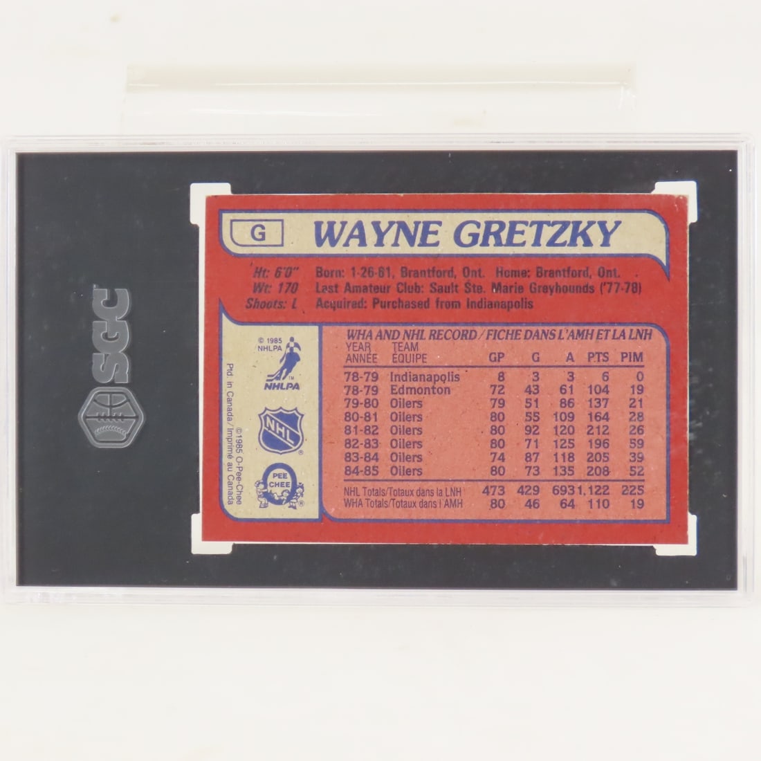 1985 OPC Wayne Gretzky Box Bottoms #G SGC 4 VGEX - 2