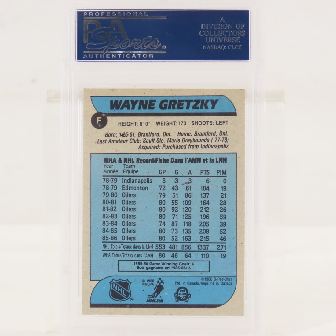 1986 OPC Wayne Gretzky Box Bottoms #F PSA 9 MINT - 2
