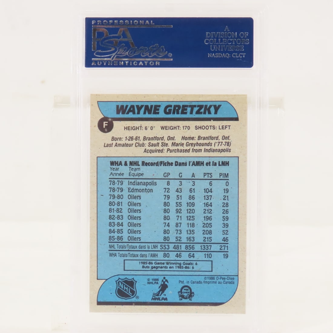 1986 OPC Wayne Gretzky Box Bottoms #F PSA 9 MINT - 2