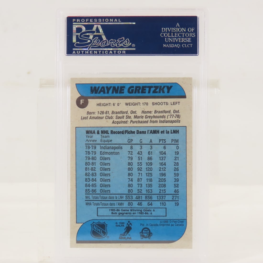 1986 OPC Wayne Gretzky Box Bottoms #F PSA 9 MINT - 2