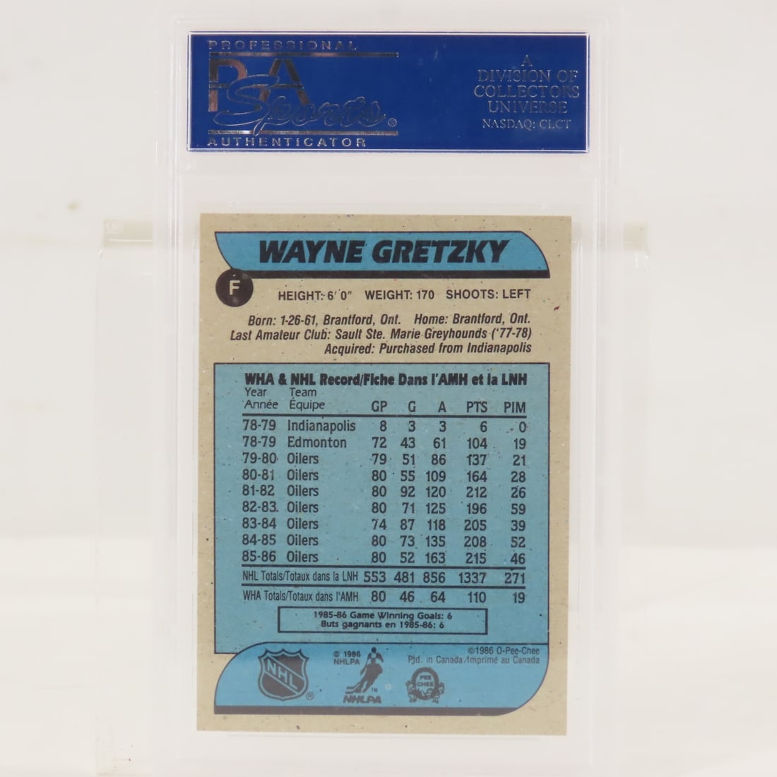 1986 OPC Wayne Gretzky Box Bottoms #F PSA 8 NM-MT - 2