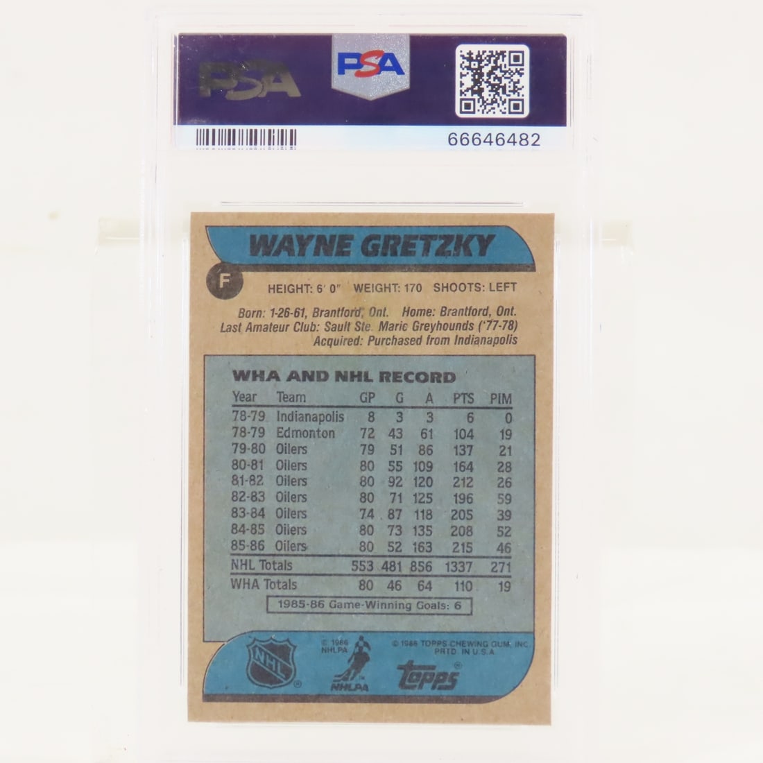 1986 OPC Wayne Gretzky Box Bottoms #F PSA 5 EX - 2