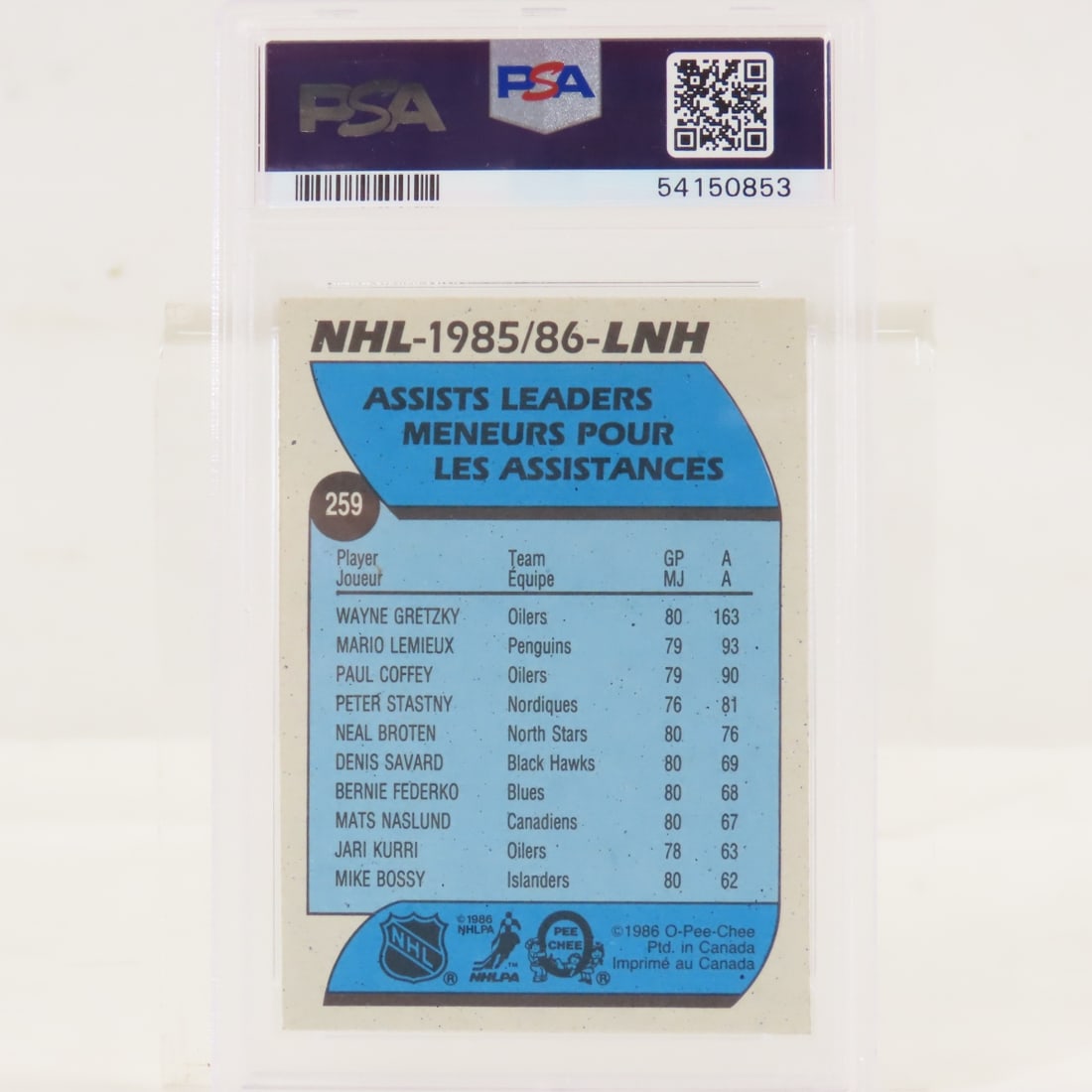1986 OPC Wayne Gretzky Assist Leaders #259 PSA 8 - 2