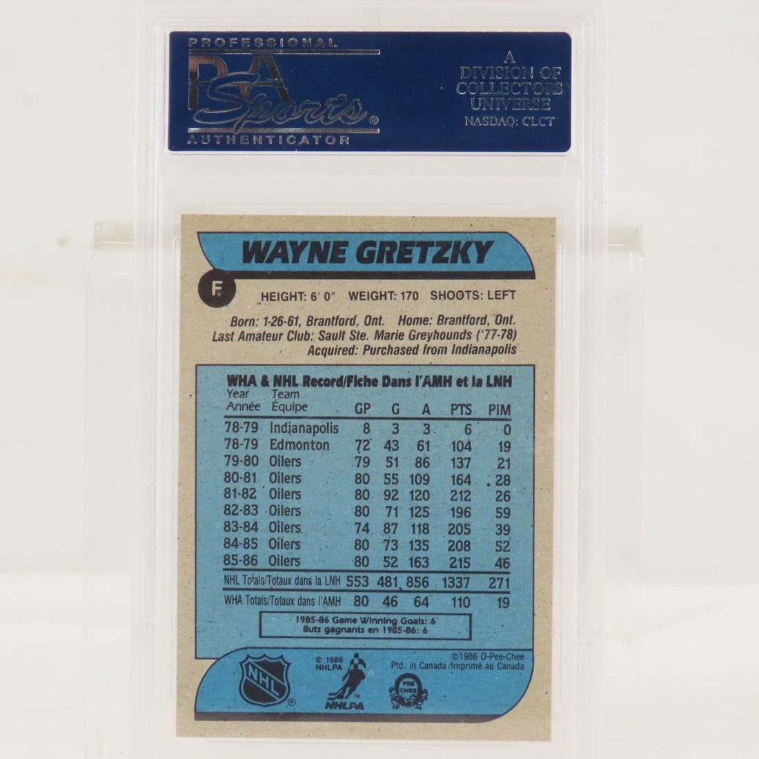 1986 OPC Wayne Gretzky Box Bottoms #F PSA 9 MINT - 2