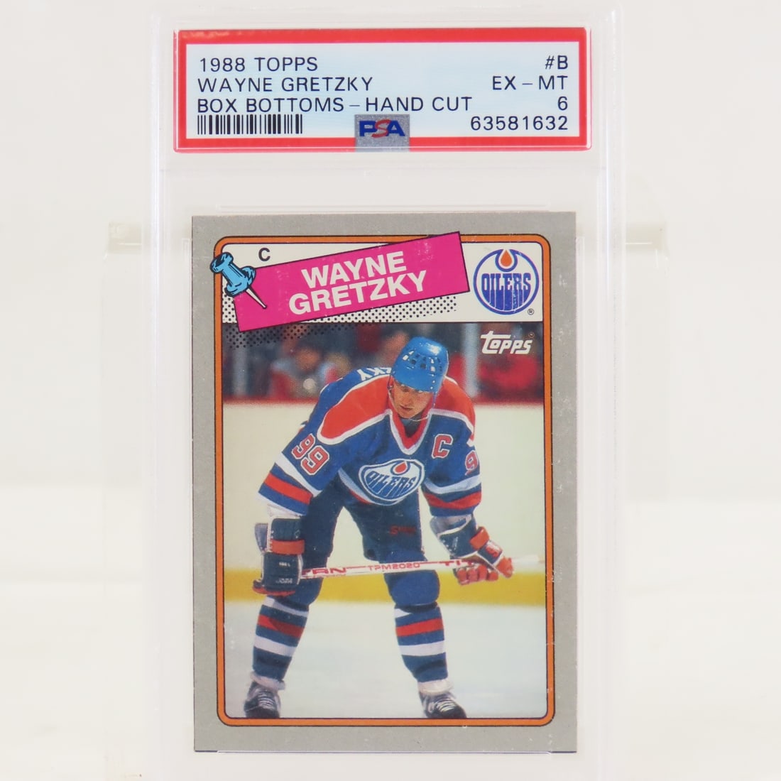 1988 Topps Box Bottoms Wayne Gretzky #B PSA 6 EXMT: 1988 Topps Box Bottoms Wayne Gretzky #B PSA 6 EXMT - Lot Size 5.5x3.5x.5" 1 LB All information and photos, which are part of the description, are intended to be as accurate as possible, but errors are