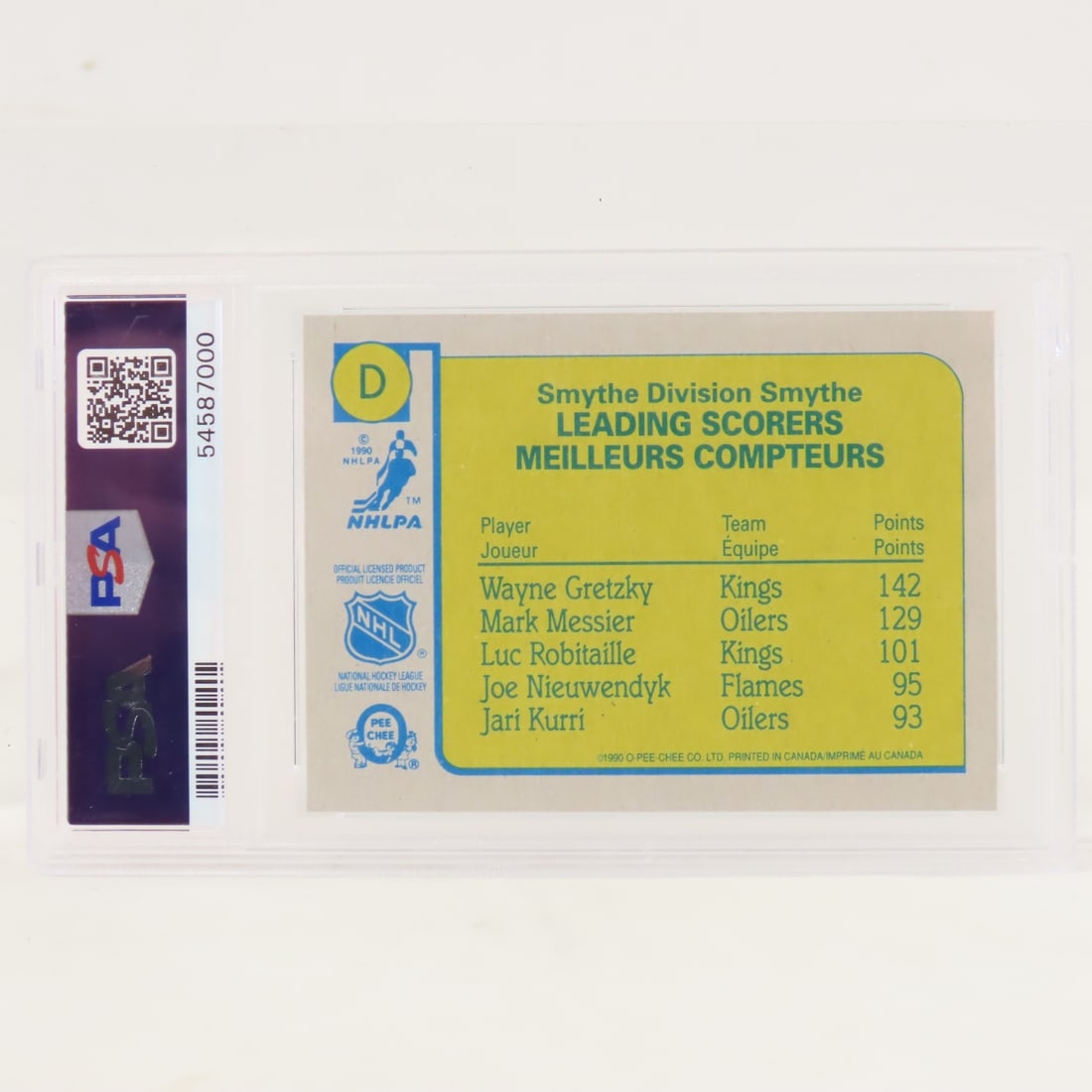 1990 OPC Box Bottoms Wayne Gretzky #D PSA 9 MINT - 2