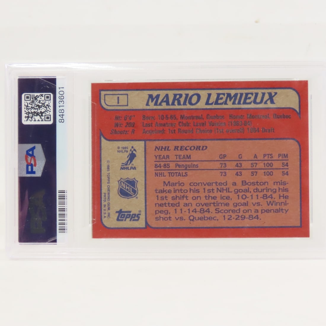 1985 Topps Box Bottoms Mario Lemieux #1 PSA 8 NMMT - 3