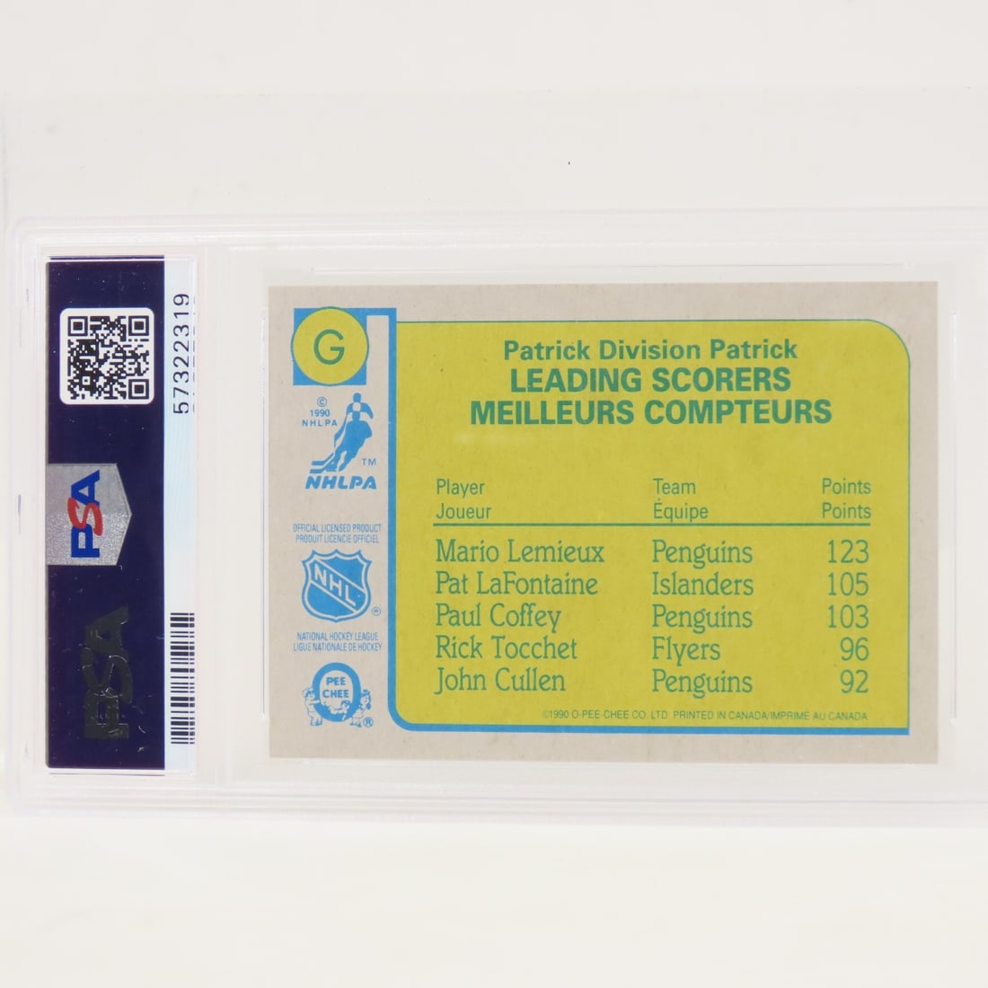 1990 OPC Box Bottoms Mario Lemieux #G PSA 9 MINT - 2