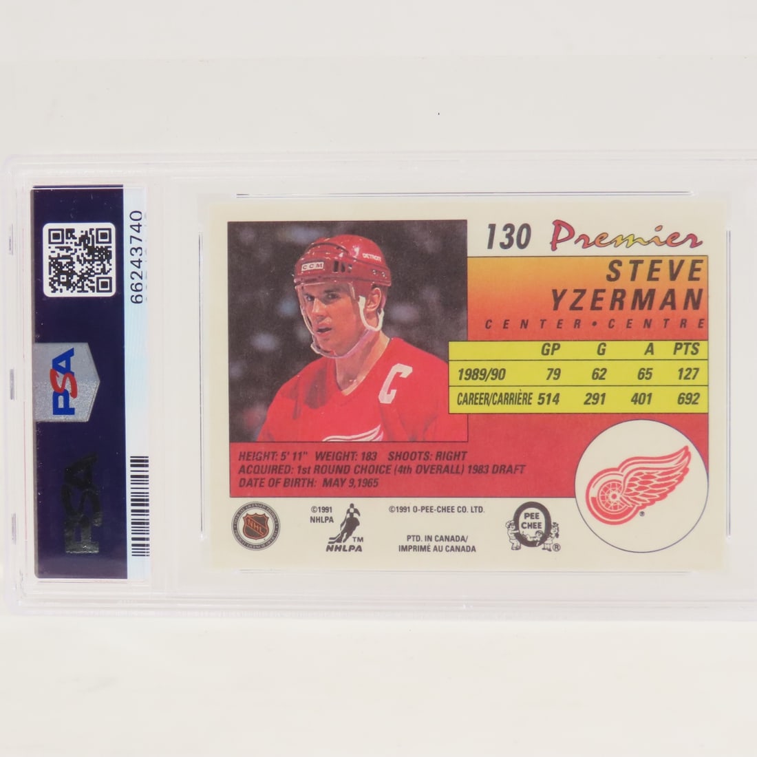 1990 O-PEE-CHEE Premium Steve Yzerman PSA 9 MINT - 2