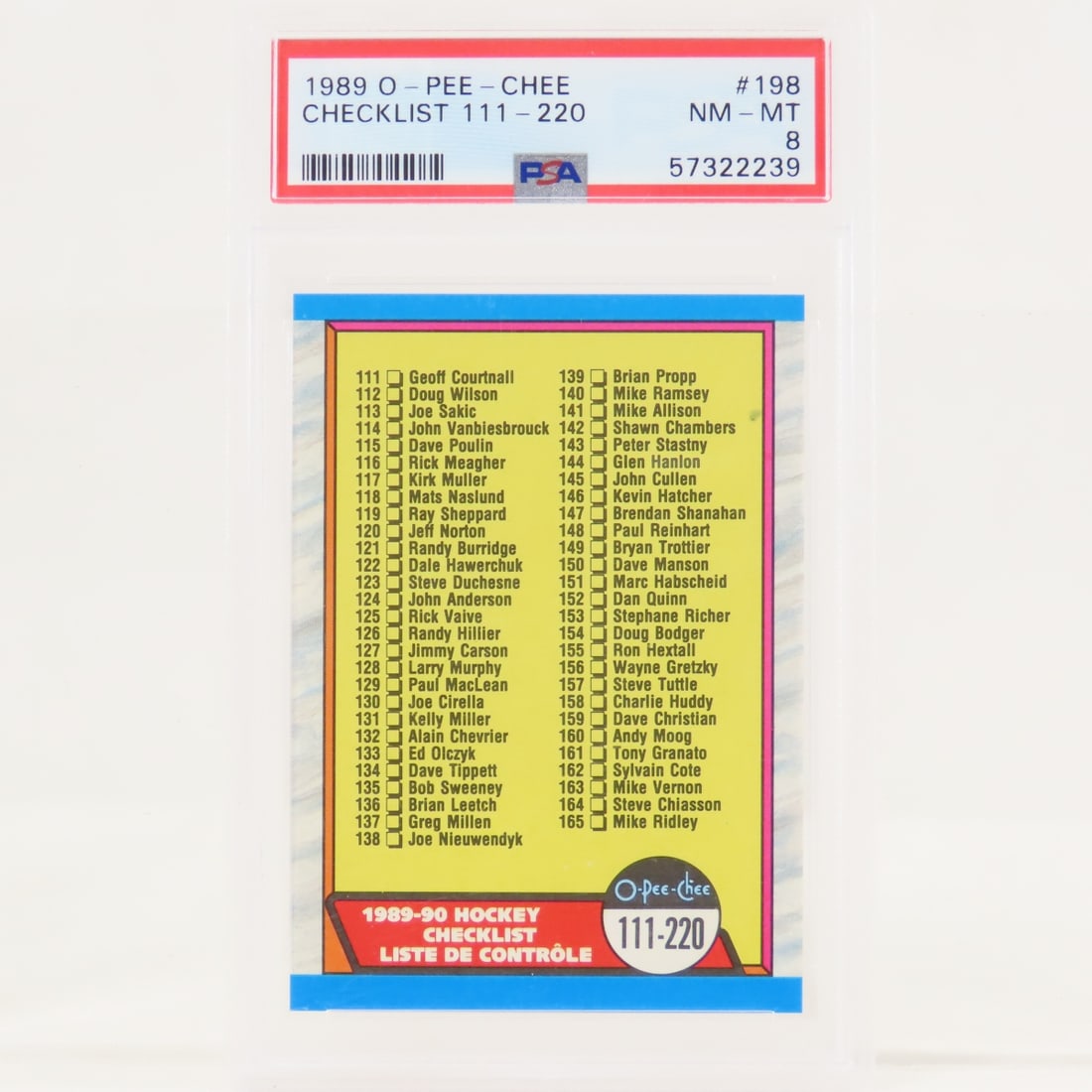 1989 O-PEE-CHEE Checklist & Brian Leetch PSA 8 - 4